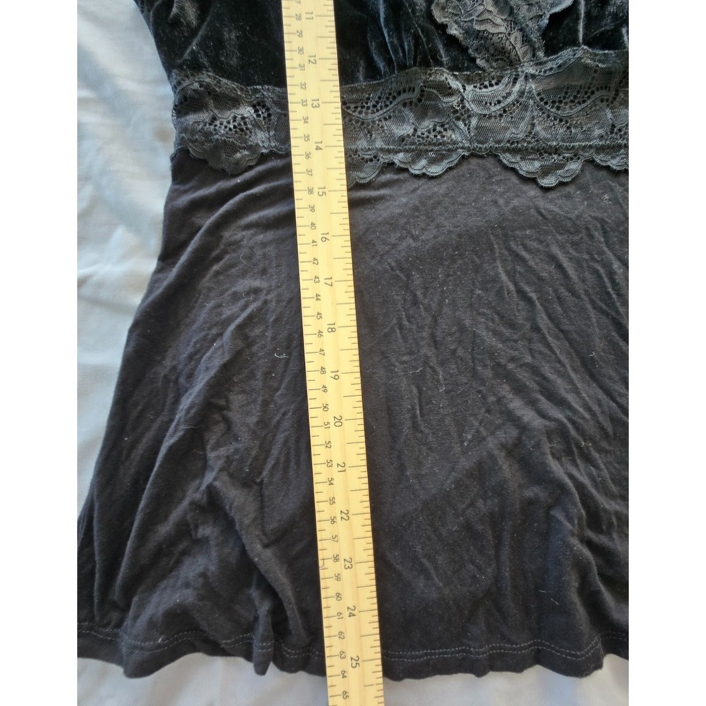 Tahari Black Lace Velour Sleepwear Top Sz L Overlay Sleeveless VNeck Mesh Whimsy - Picture 11 of 14